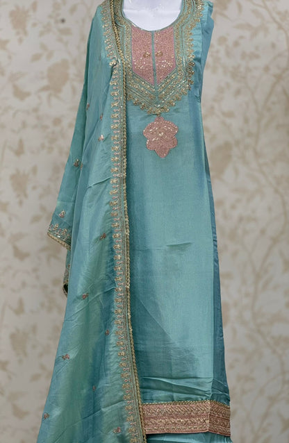 Fair blue shimar unstitched salwar suit dress material(free size)