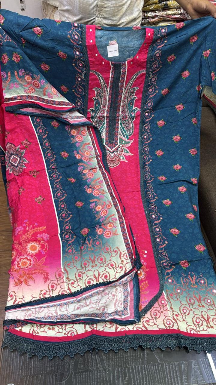 अद्भुत गुलाबी नीला अनसिला सूट (फ्री साइज़)