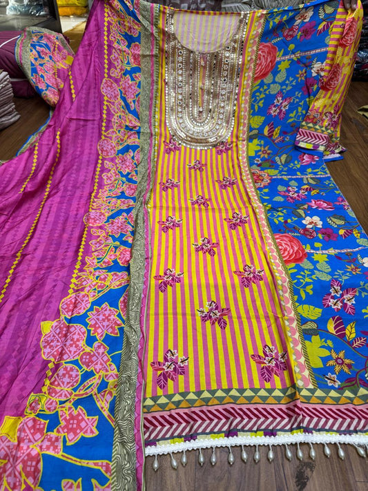 Awesome multicolour Unstitched suit ( free size )