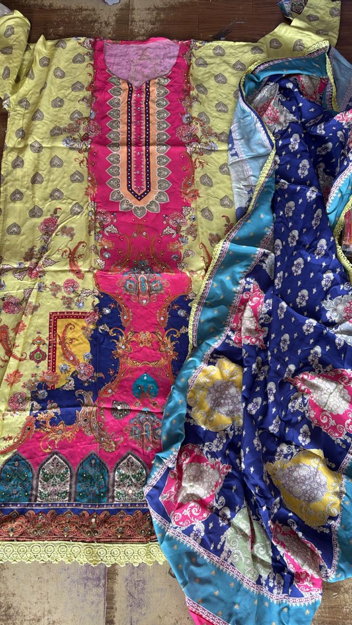 Fantastic multicolour Unstitched suit ( free size )