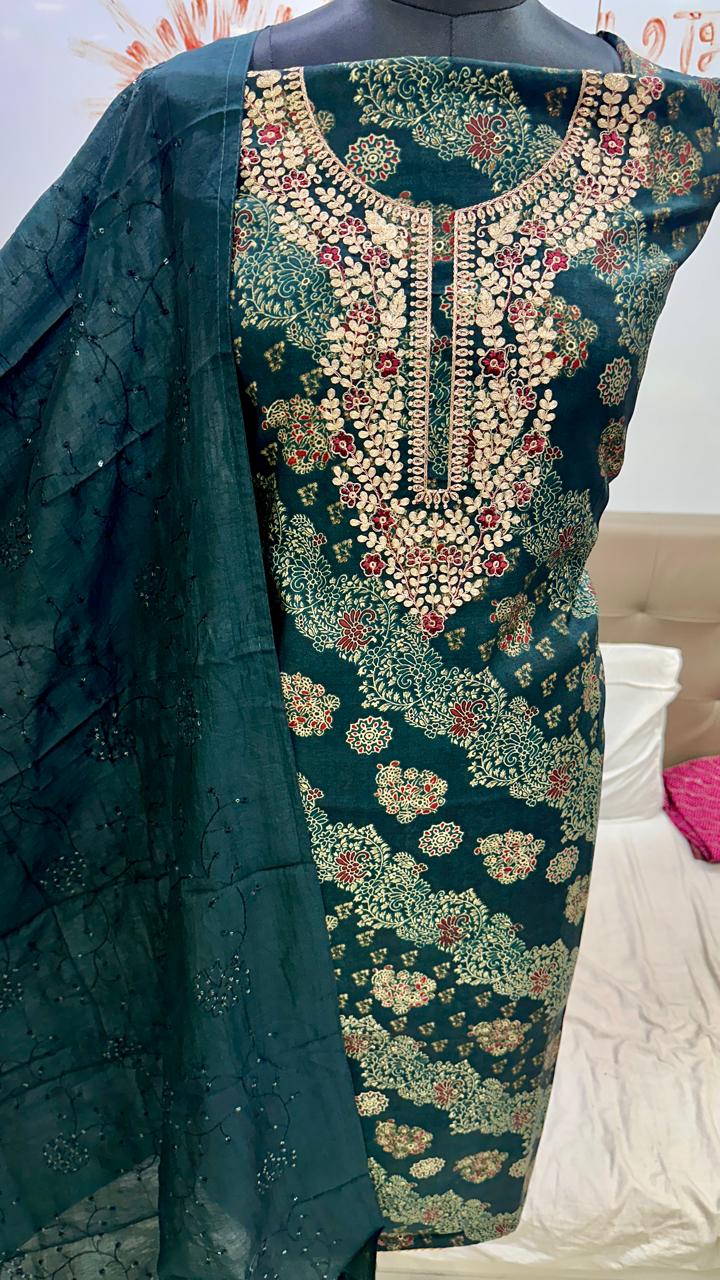 Elegant green Unstitched suit ( free size )