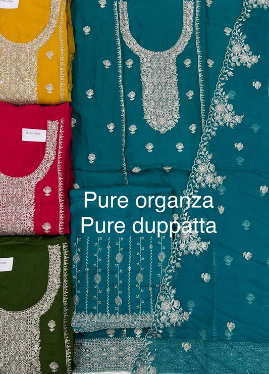 Majestic blue organza Unstitched suit ( free size )