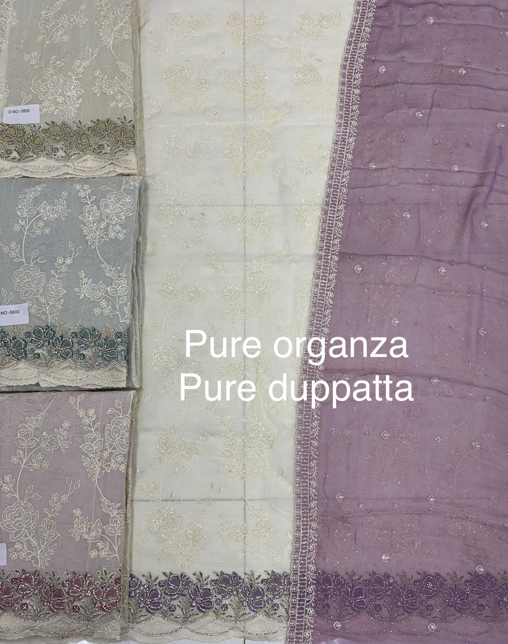 Eye catching white pink Unstitched suit ( free size )