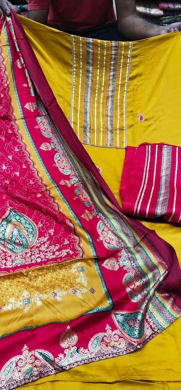 Yellow haldi Mehendi Unstitched suit ( free size )