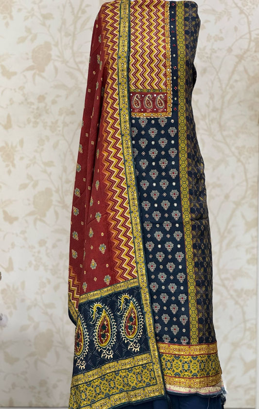 Lavishing dark blue Unstitched suit ( free size )