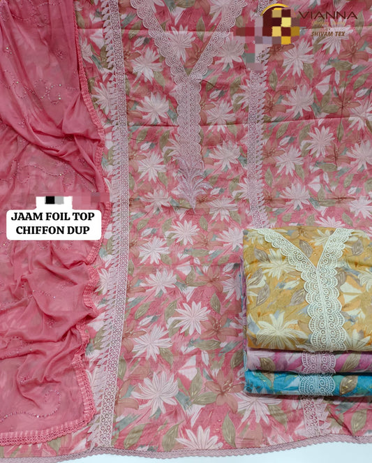 Amazing pink Unstitched suit ( free size )