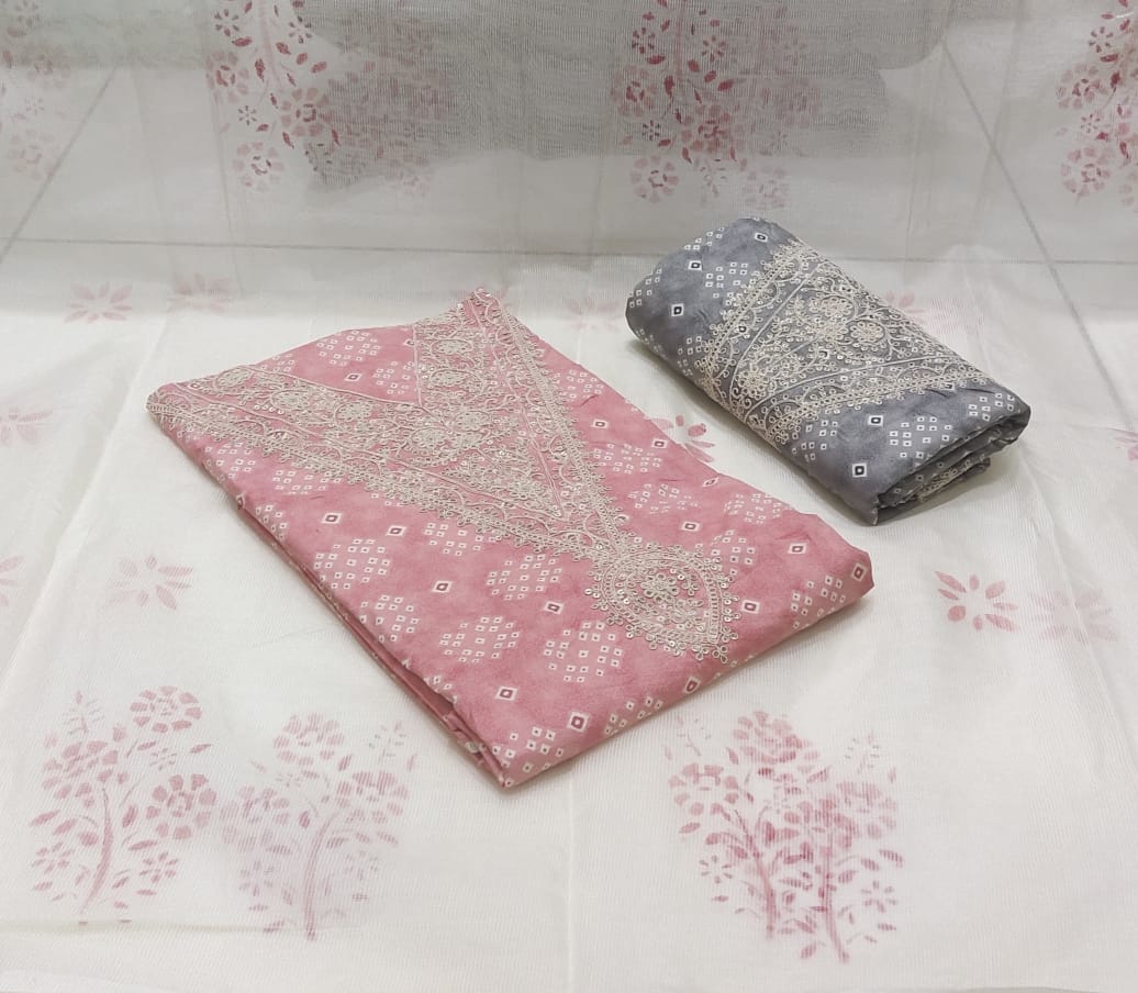 Fabulous white pink Unstitched suit ( free size )