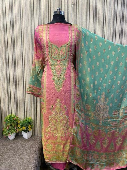 Khoobsurat Shimar pink blue Unstitched suit ( free size )