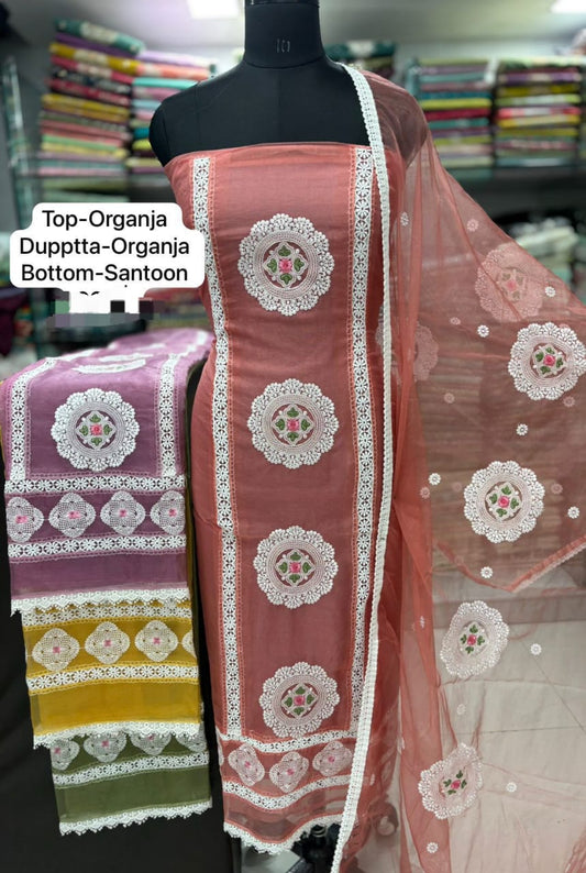 Amazing pink organza Unstitched suit ( free size )