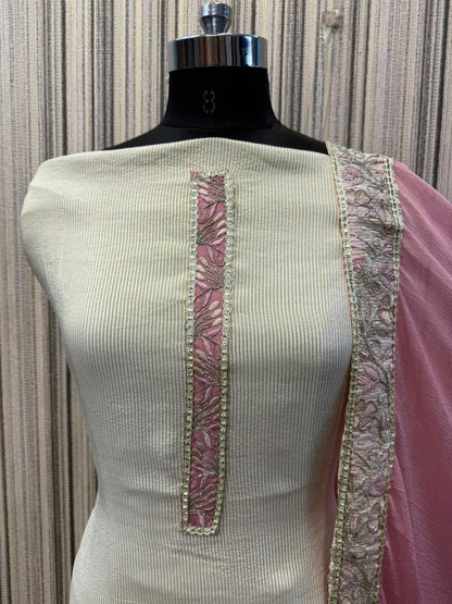 Fantastic white pink Unstitched suit ( free size )