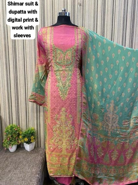 Khoobsurat Shimar pink blue Unstitched suit ( free size )