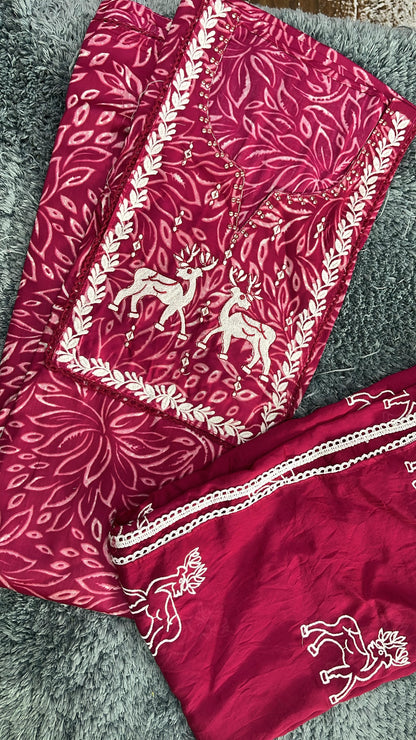 Designer red Unstitched suit ( free size )