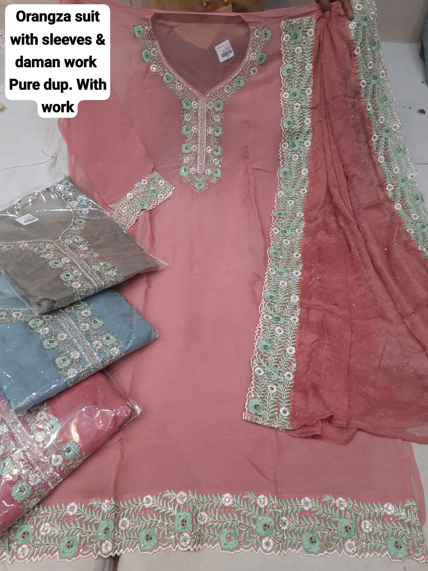 Elegant organza pink Unstitched suit ( free size )