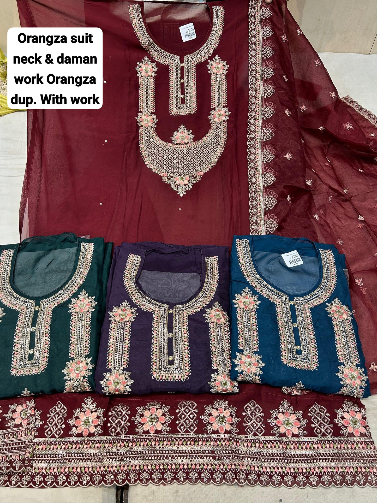 Amazing organza maroon Unstitched suit ( free size )