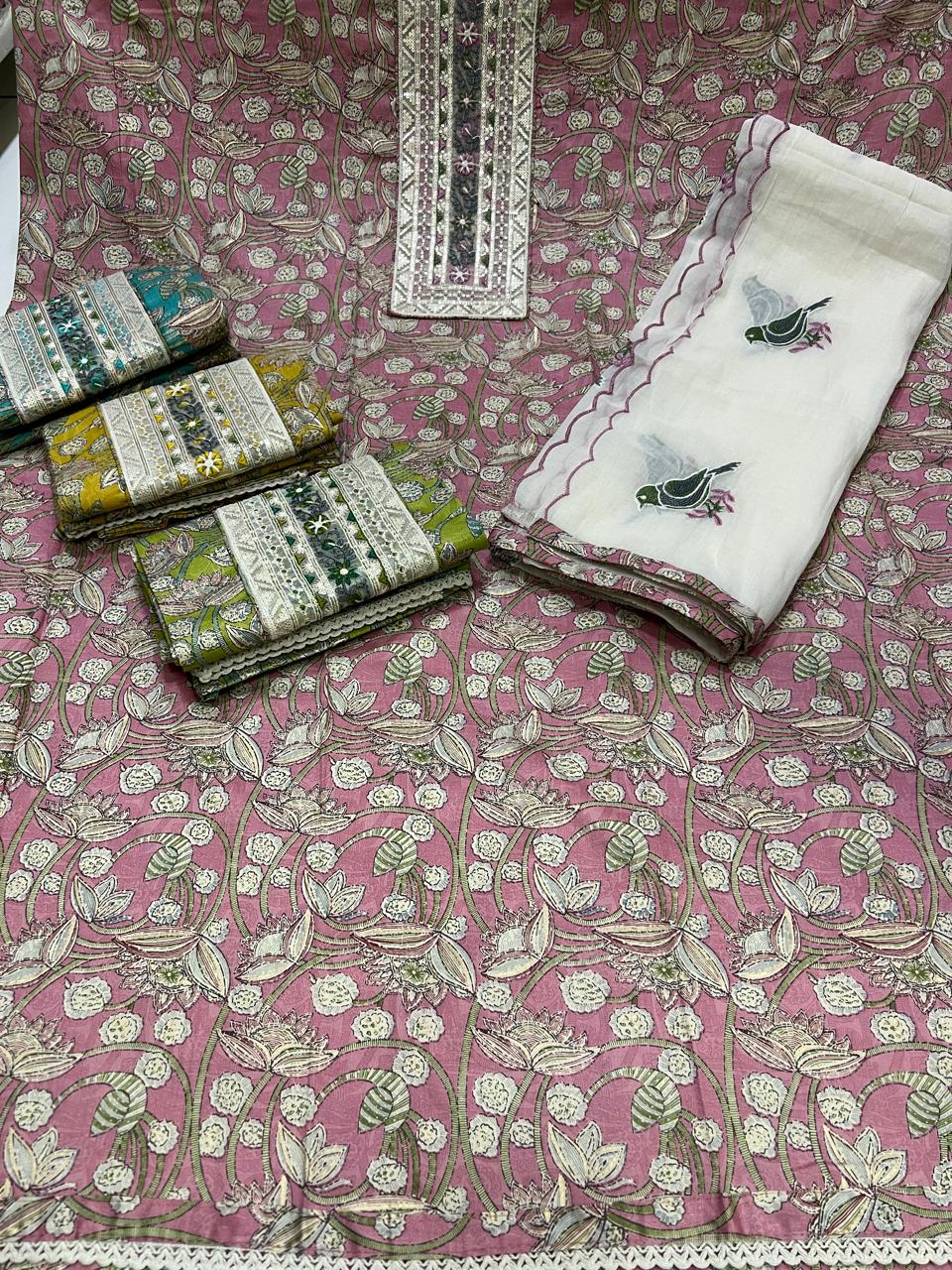 Something different pink Unstitched suit ( free size )