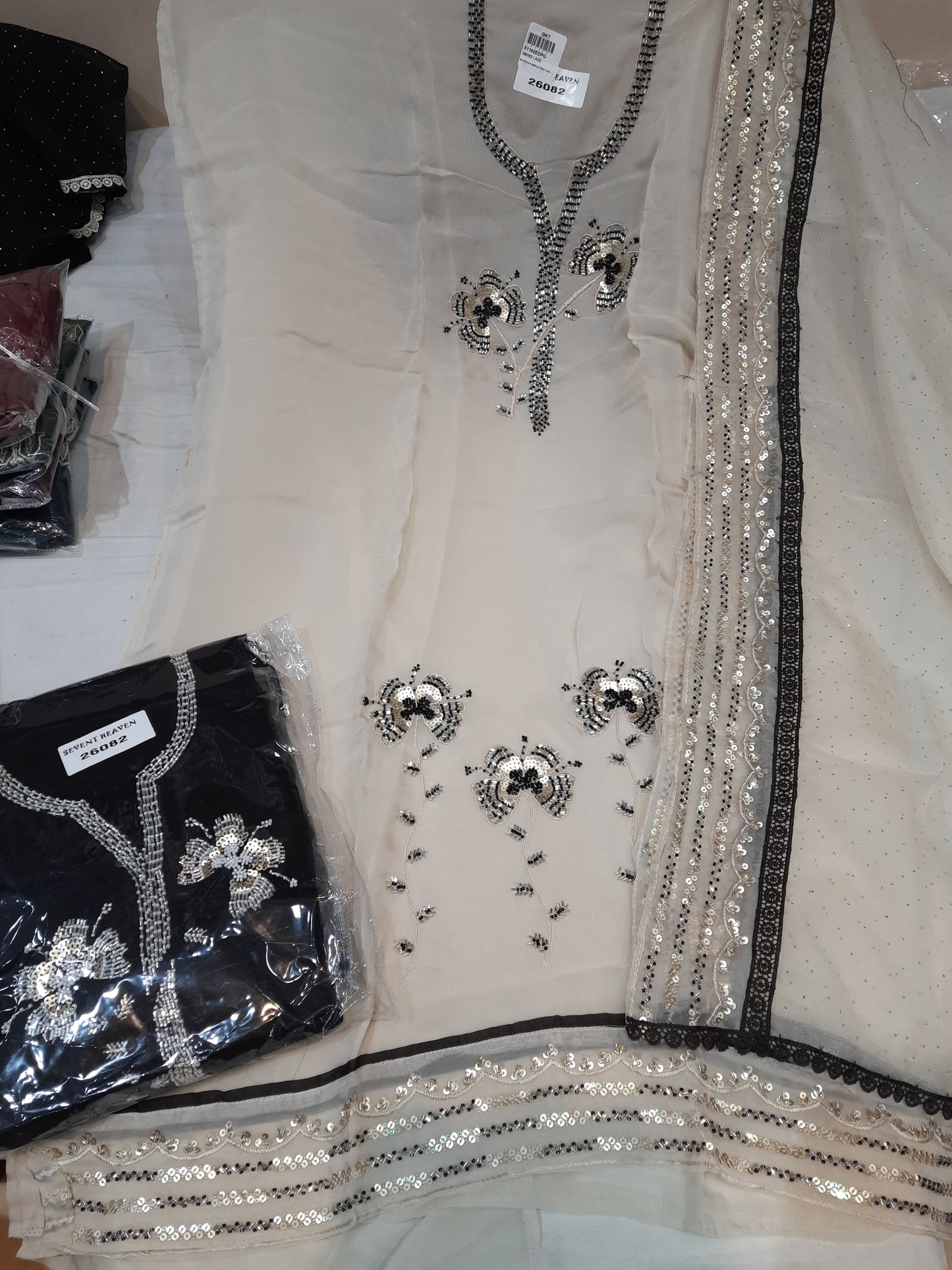 Pretty cream Unstitched suit ( free size )