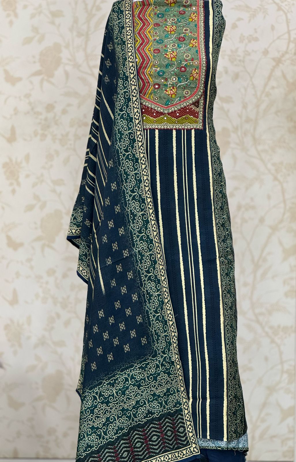 Astonishing dark blue Unstitched suit ( free size )