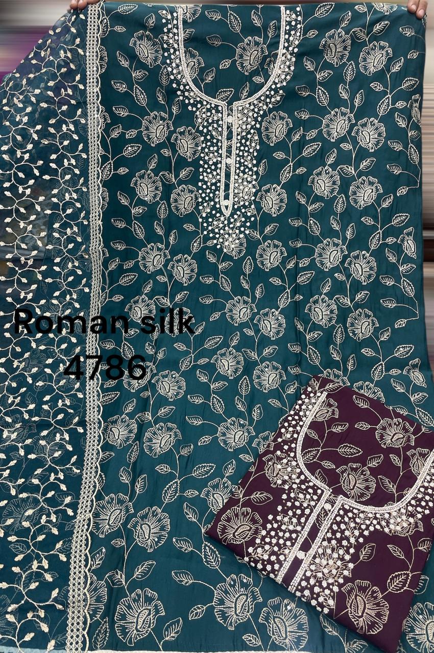 Beautiful rama green Unstitched suit ( free size )