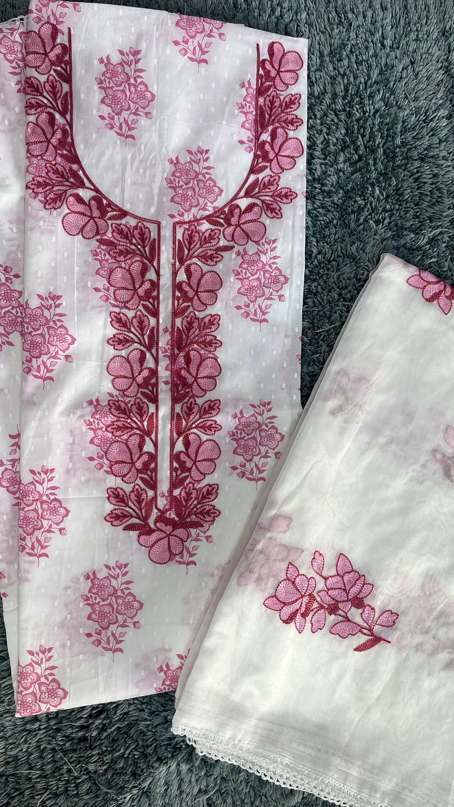 White pink Semi Stitched Fancy Salwar suit (free size)