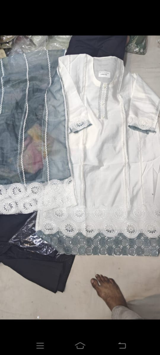 White semi Stitched Fancy Salwar suit (free size)