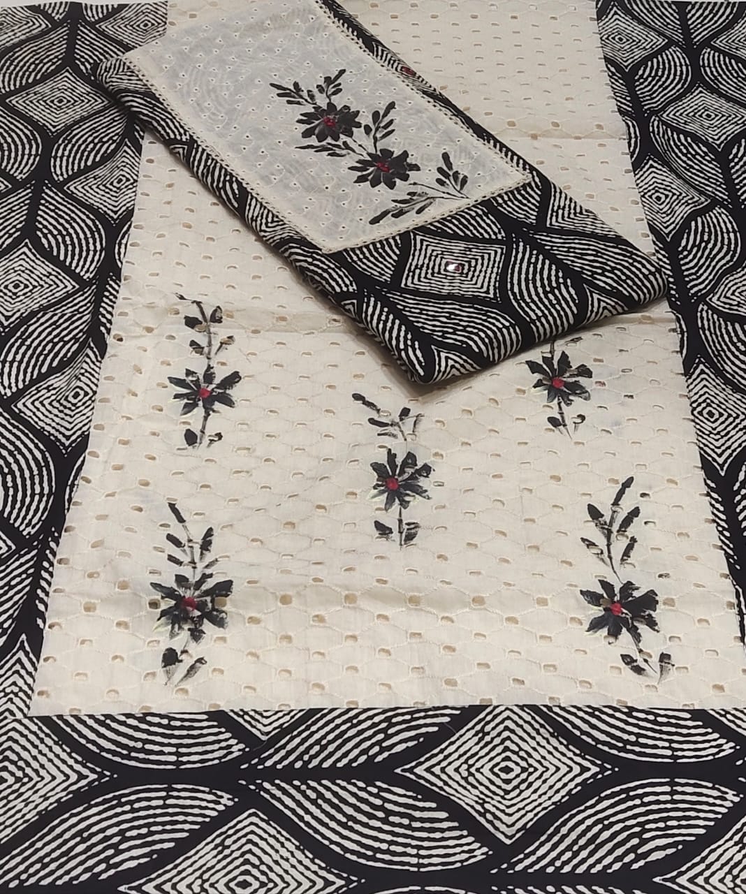 White black semi Stitched Fancy Salwar suit (free size)