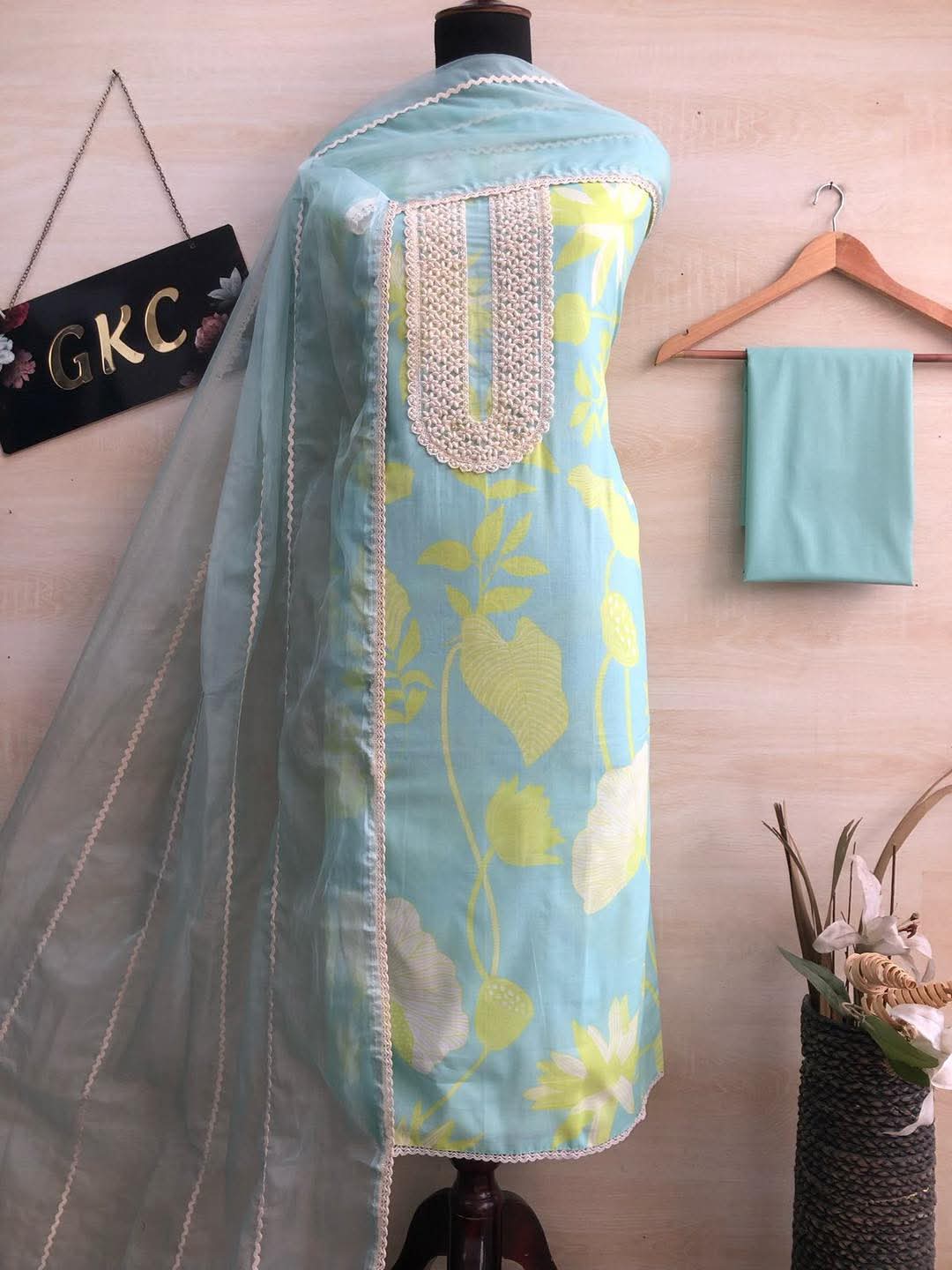 Sky blue semi Stitched Fancy Salwar suit (free size)