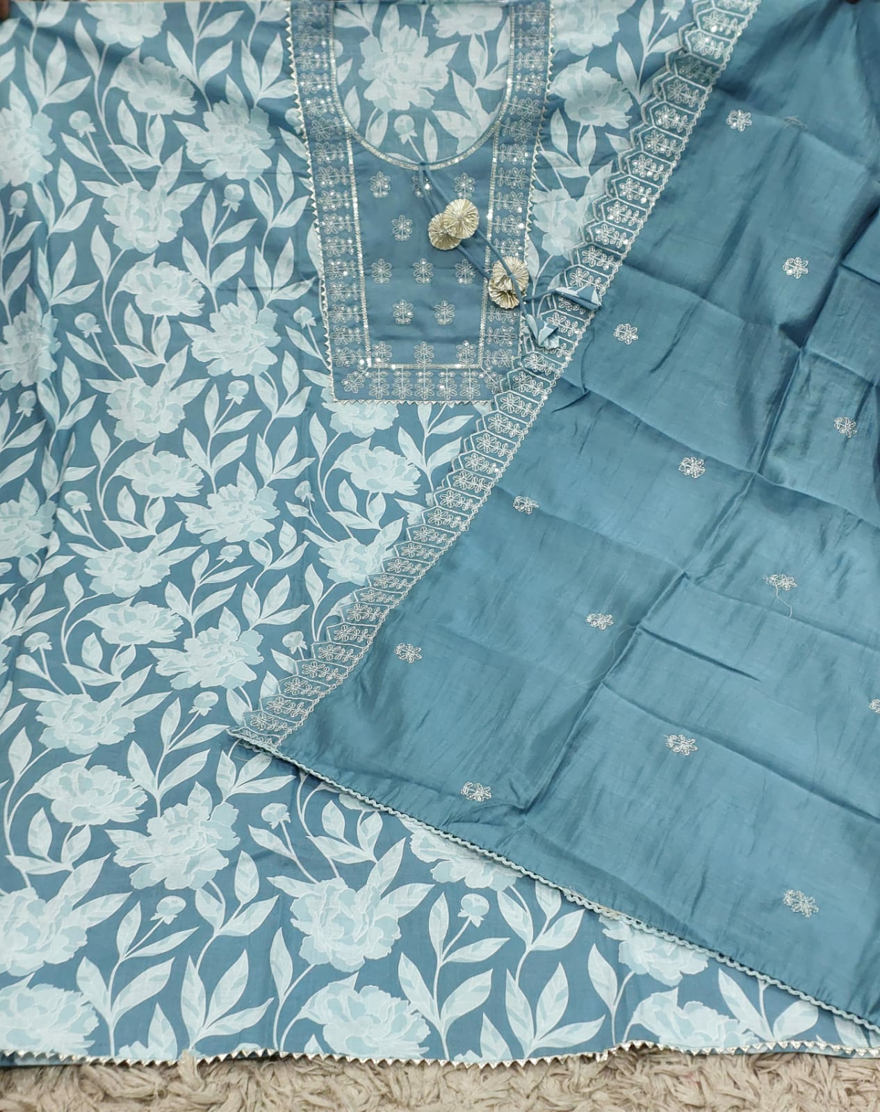 Sky blue semi Stitched Fancy Salwar suit (free size)