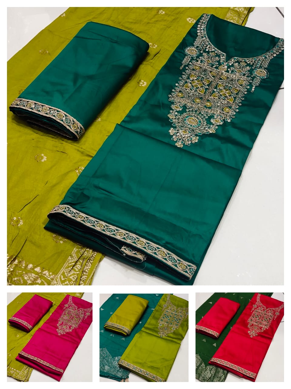Dark green semi Stitched Fancy Salwar suit (free size)