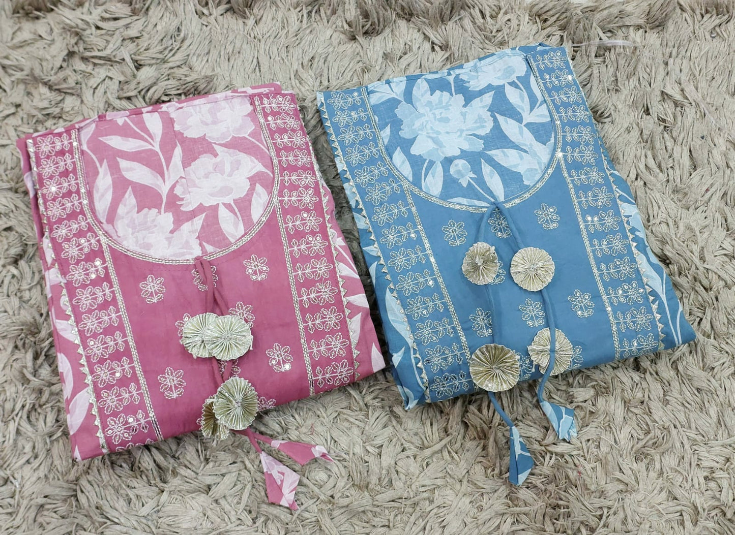 Pink blue semi Stitched Fancy Salwar suit (free size)