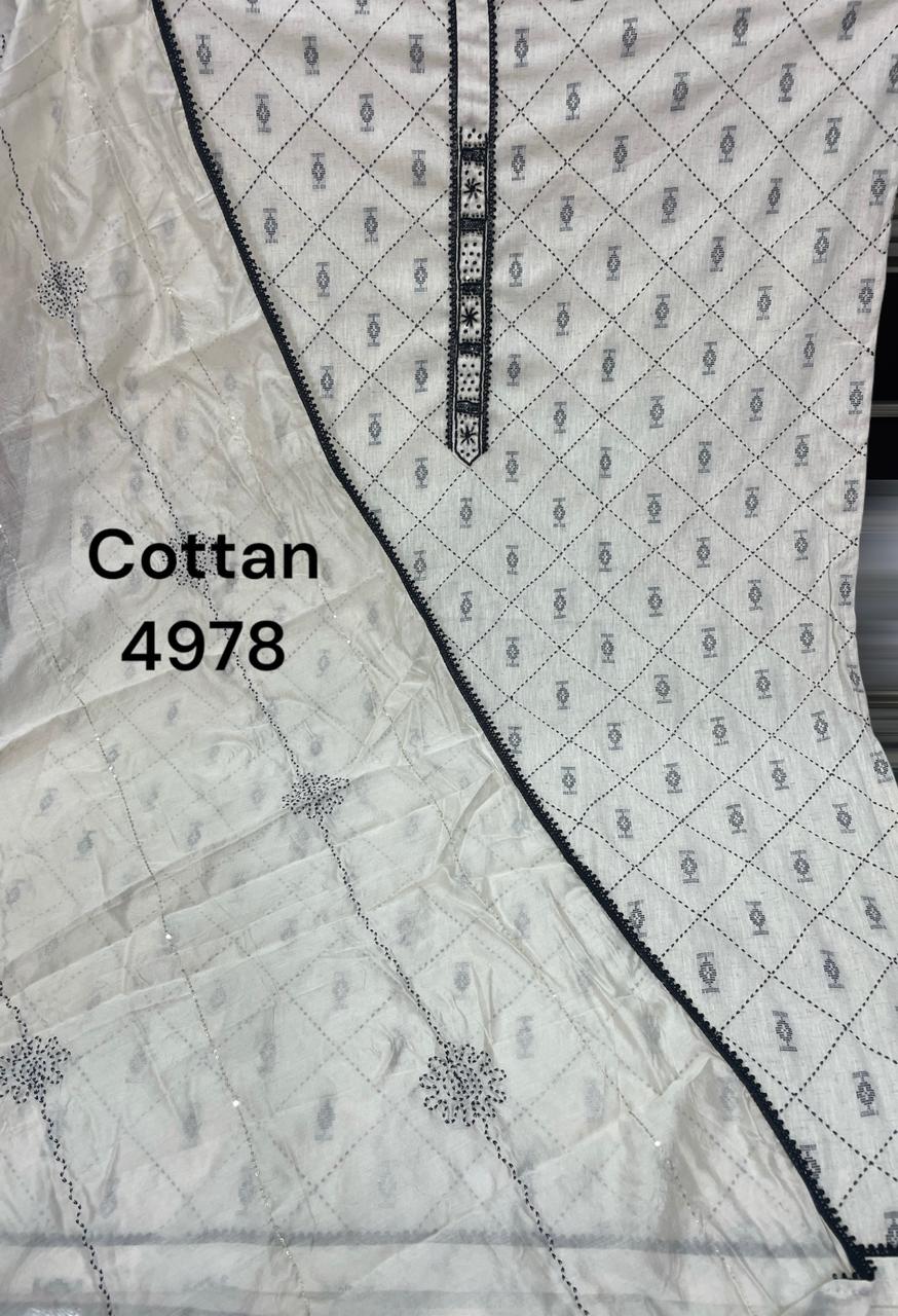 White cotton semi Stitched Fancy Salwar suit (free size)