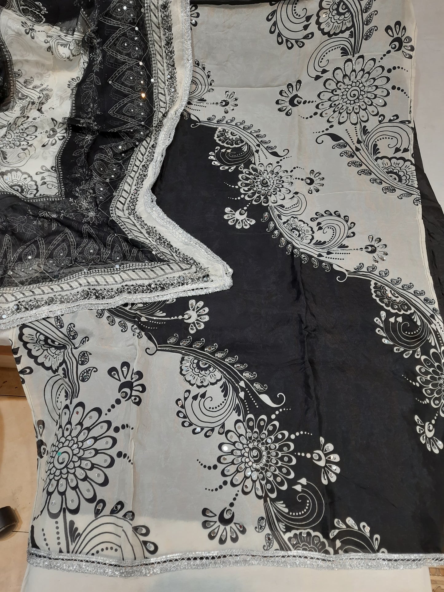 Black white semi Stitched Fancy Salwar suit (free size)