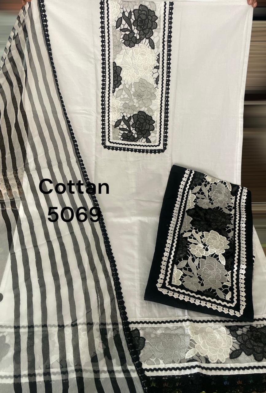 White black cotton semi Stitched Fancy Salwar suit (free size)