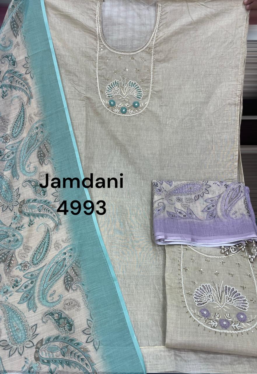 White blue jamdani semi Stitched Fancy Salwar suit (free size)