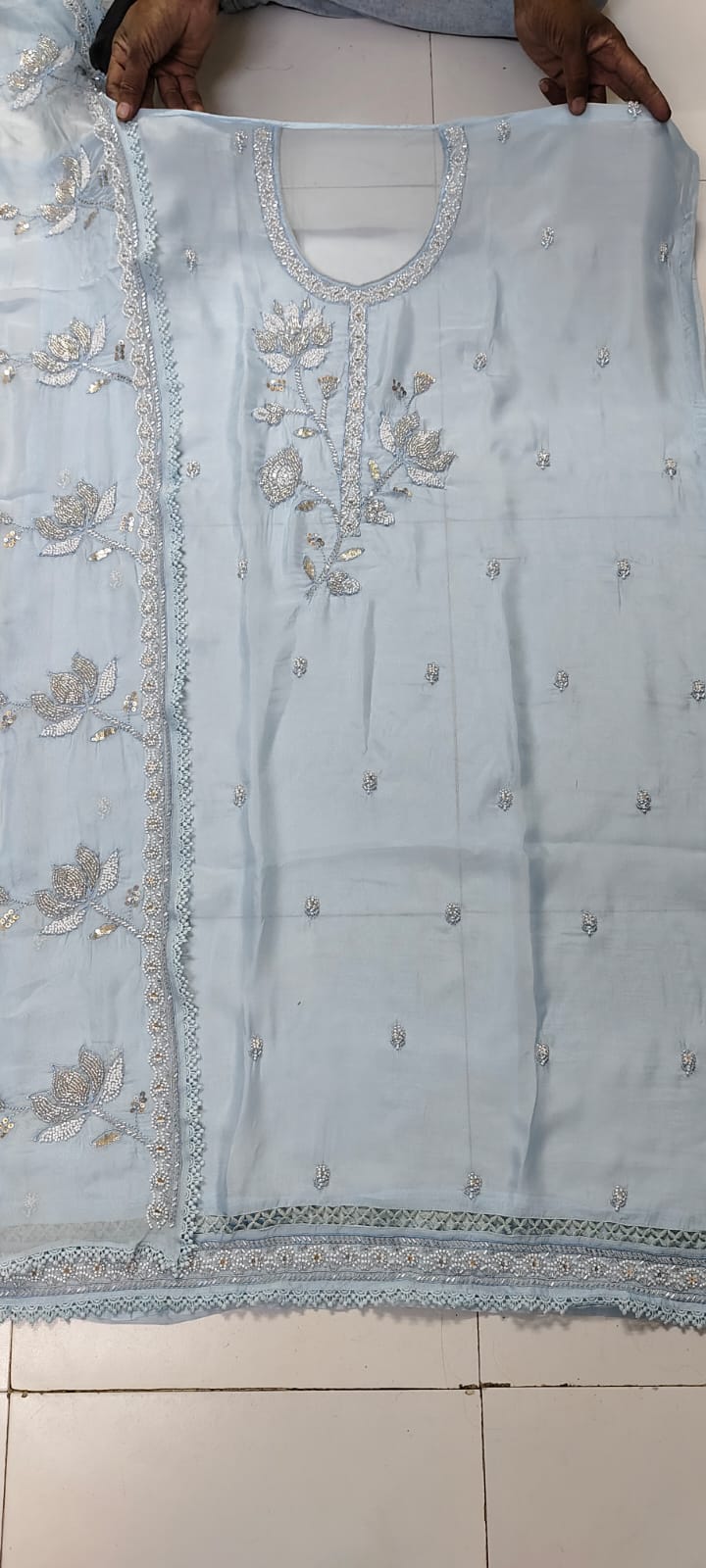 Awesome sky blue Stitched Fancy Salwar suit (free size)