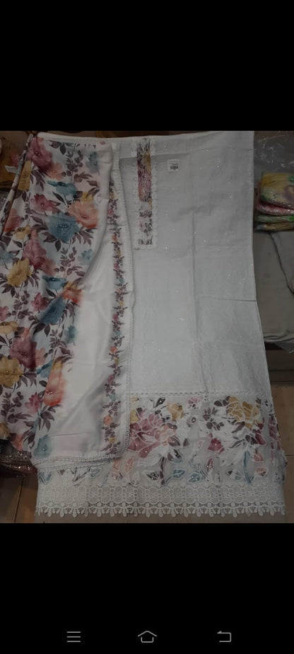 Fantastic white Stitched Fancy Salwar suit (free size)