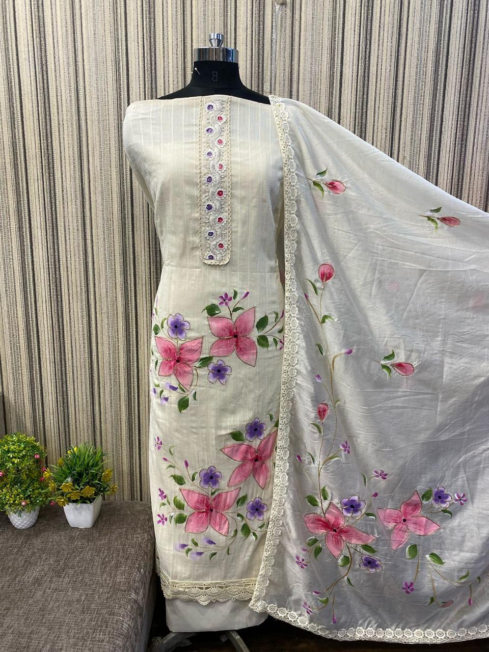 Lavishing white Fancy Salwar suit (free size)