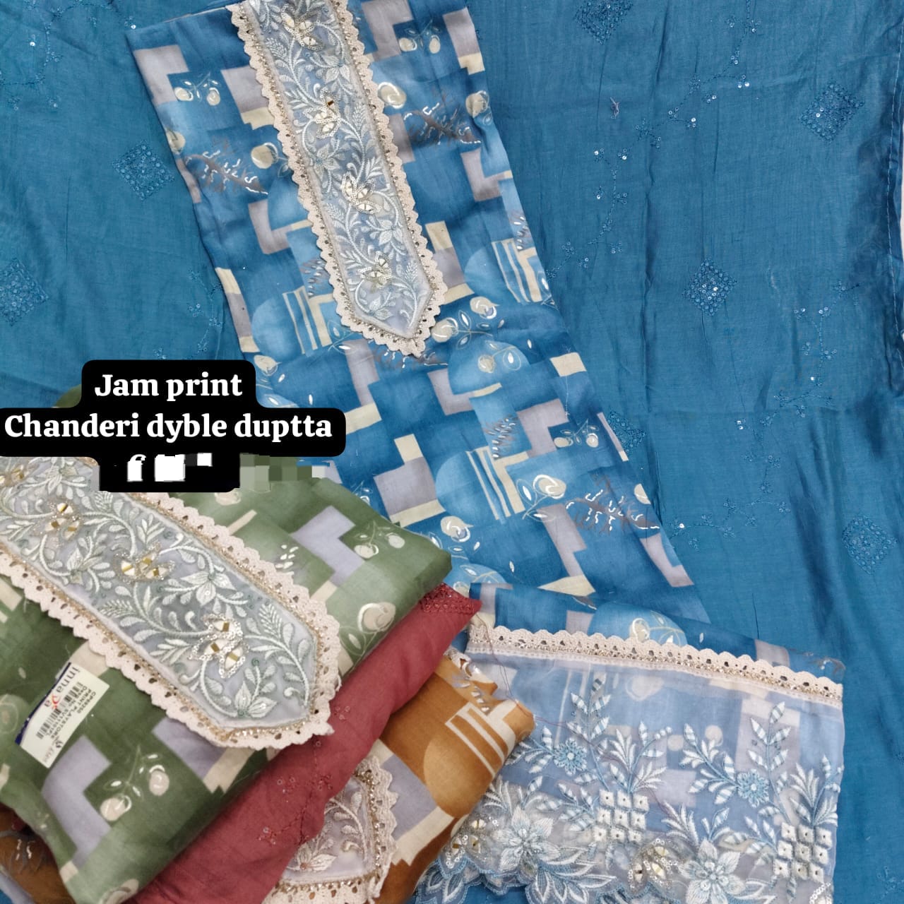 Fair sky blue jam print Fancy Salwar suit (free size)