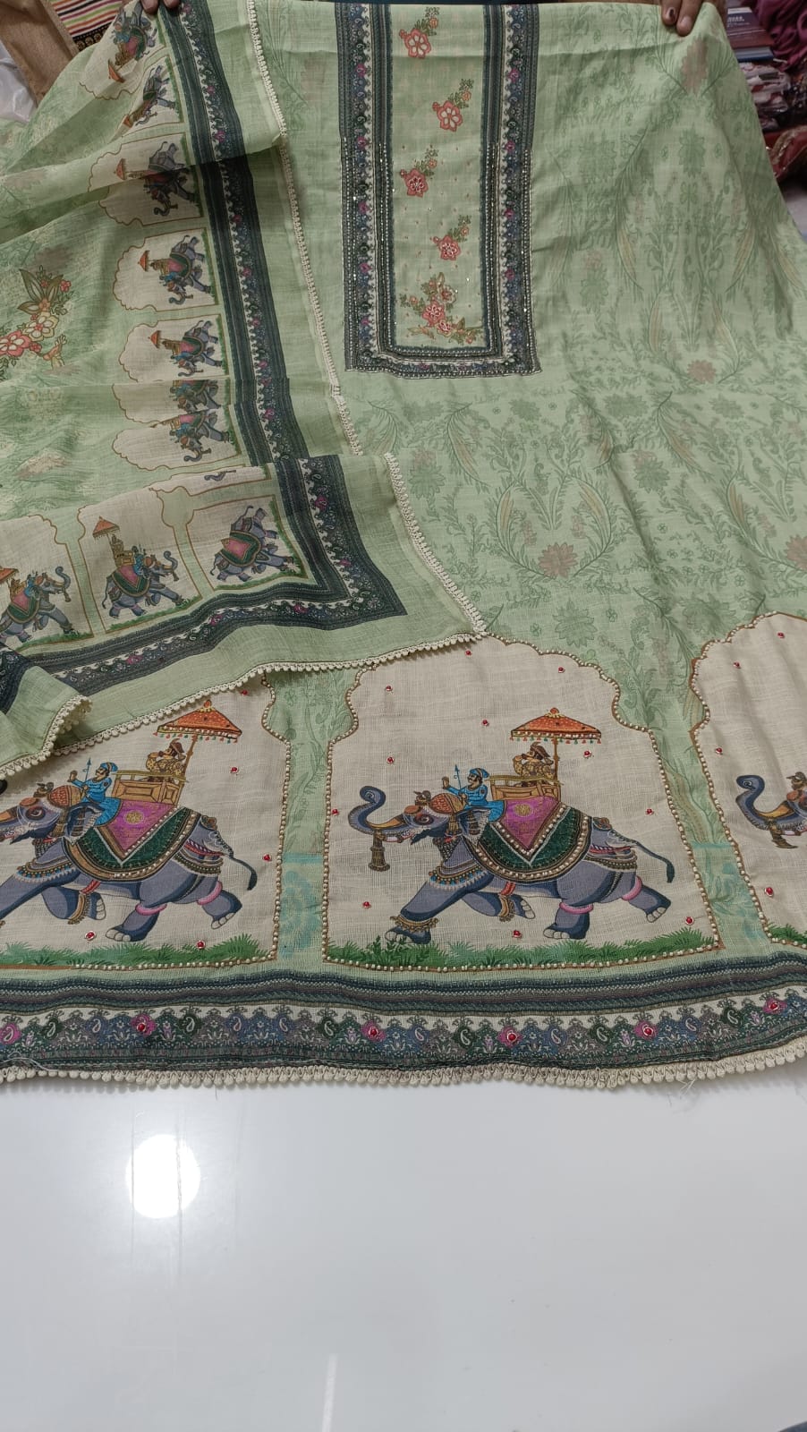 Green gajraj print Fancy Salwar suit (free size)