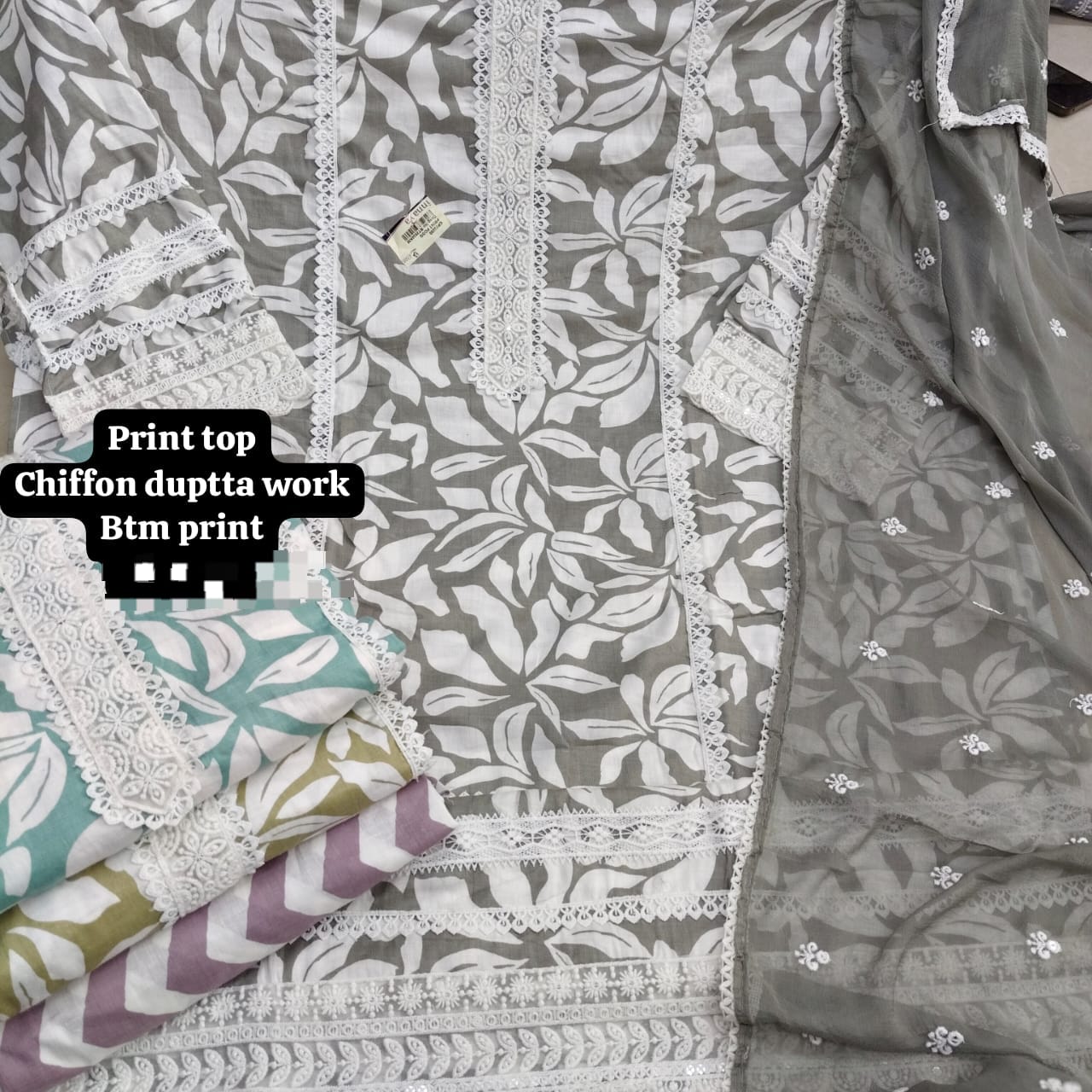 Grey white chiffon Fancy Salwar suit (free size)