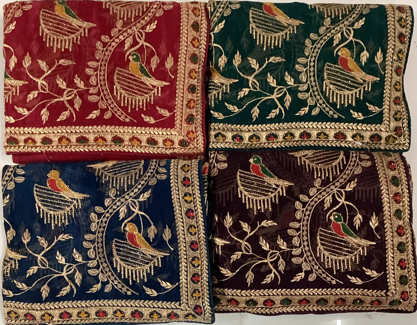 Awesome red green blue wine saree