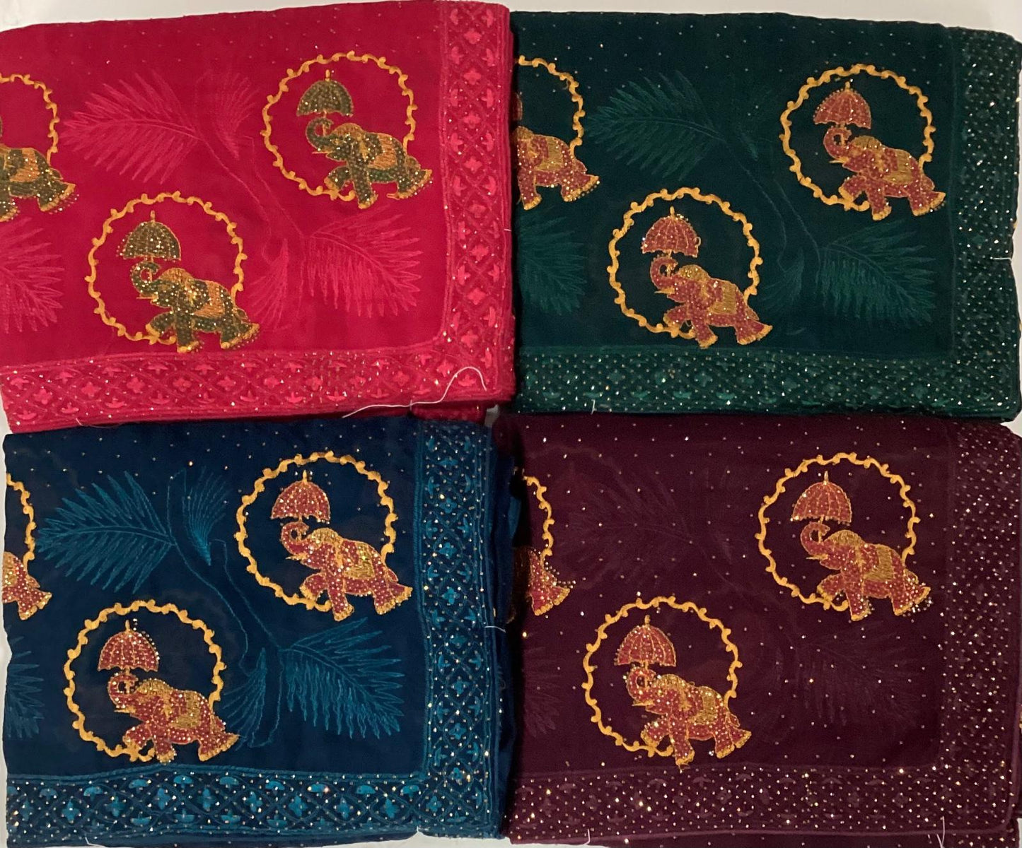 Glamorous Navy blue dark pink green wine saree