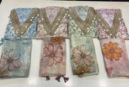 Amazing pink green blue unstitched salwar suit dress material (free size)