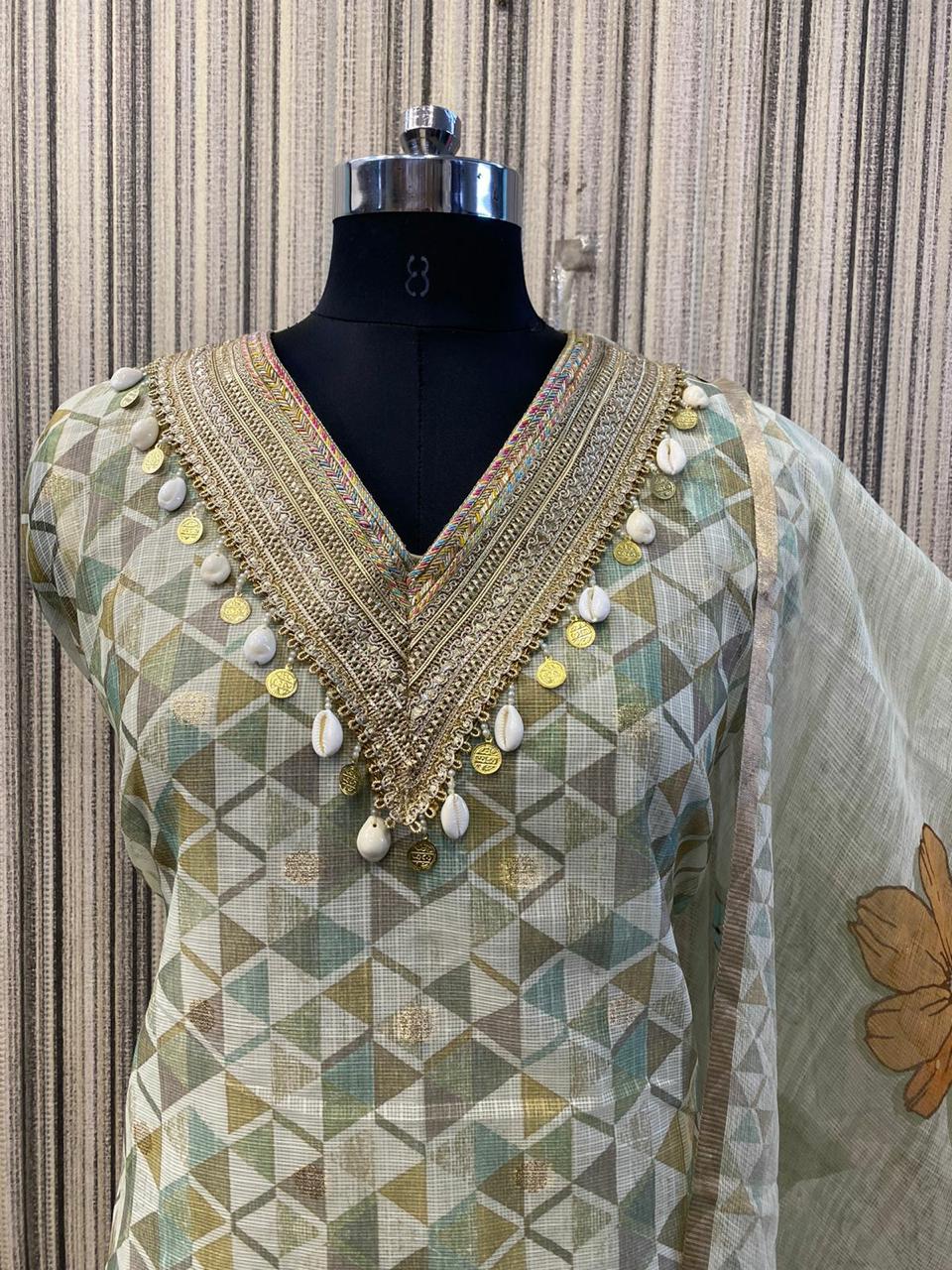 Amazing pink green blue unstitched salwar suit dress material (free size)