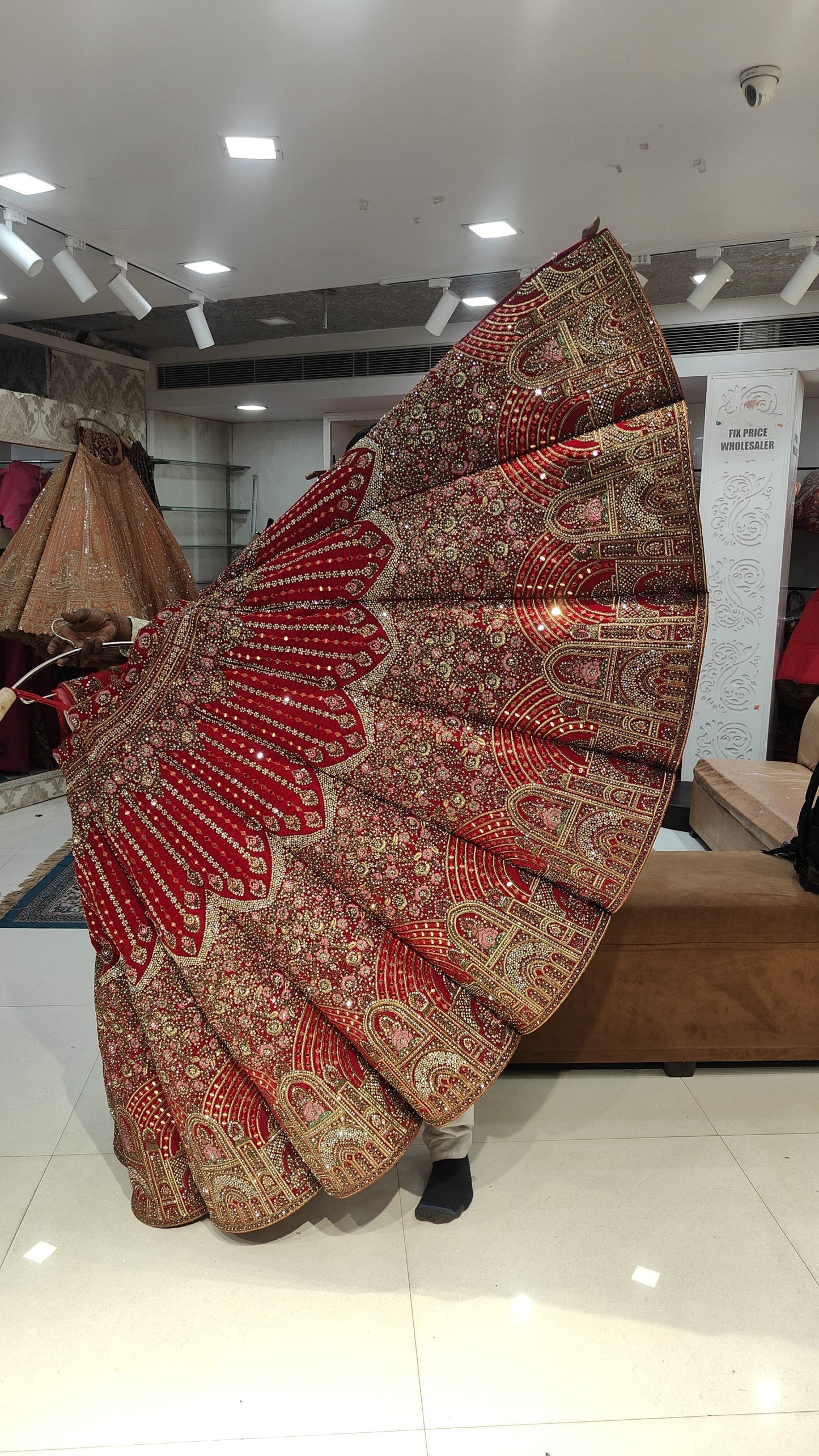 Jumka 12 Kali Heavy flare Royal red ball bridal lehenga