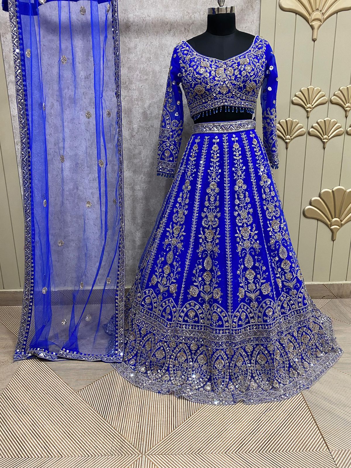 Glamorous 16 kali yellow Mustard crop top Lehenga