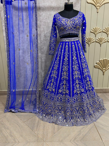 Glamorous 16 kali yellow Mustard crop top Lehenga