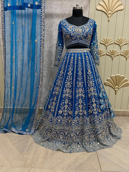 Glamorous 16 kali yellow Mustard crop top Lehenga