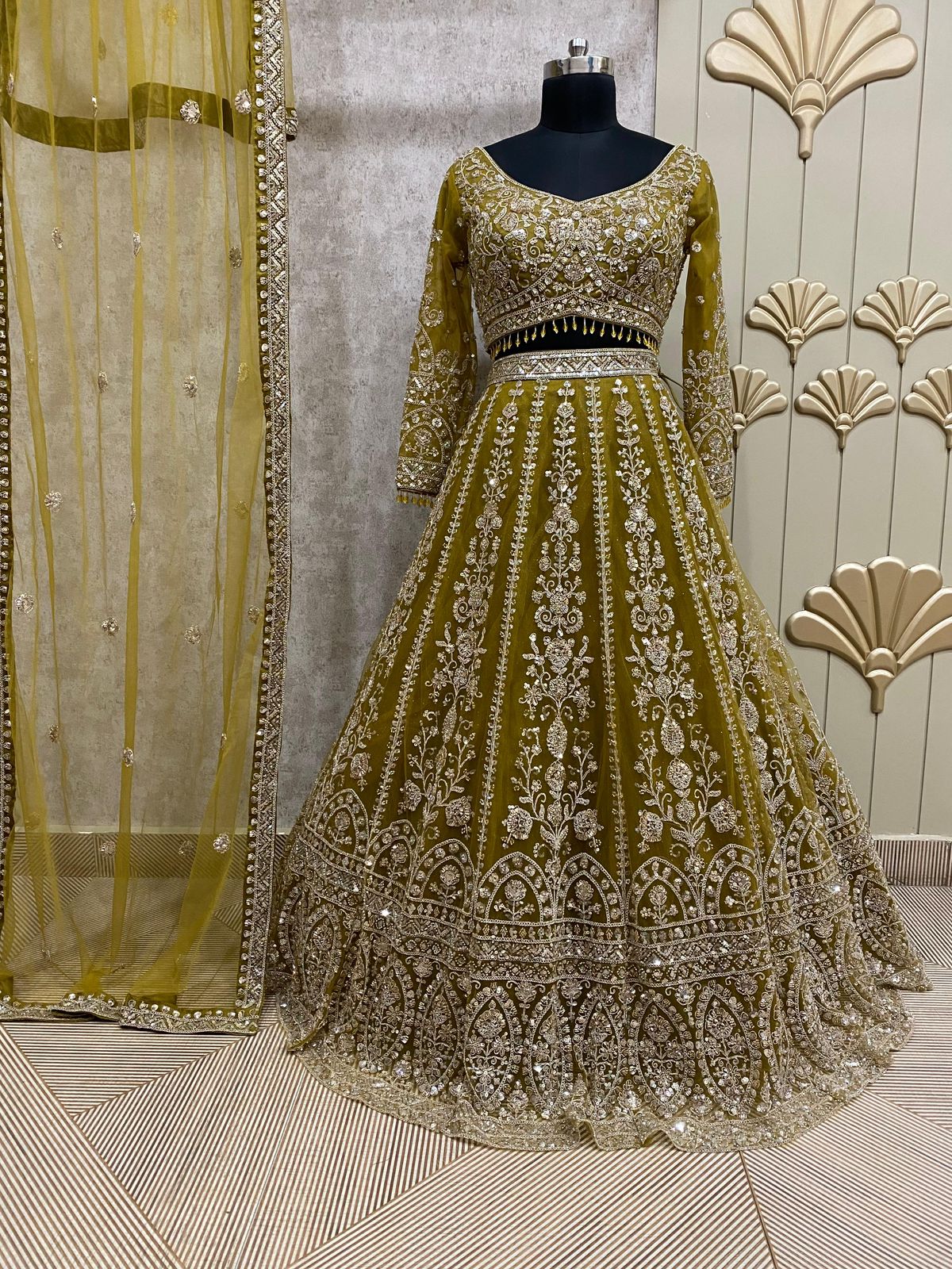 Glamorous 16 kali yellow Mustard crop top Lehenga