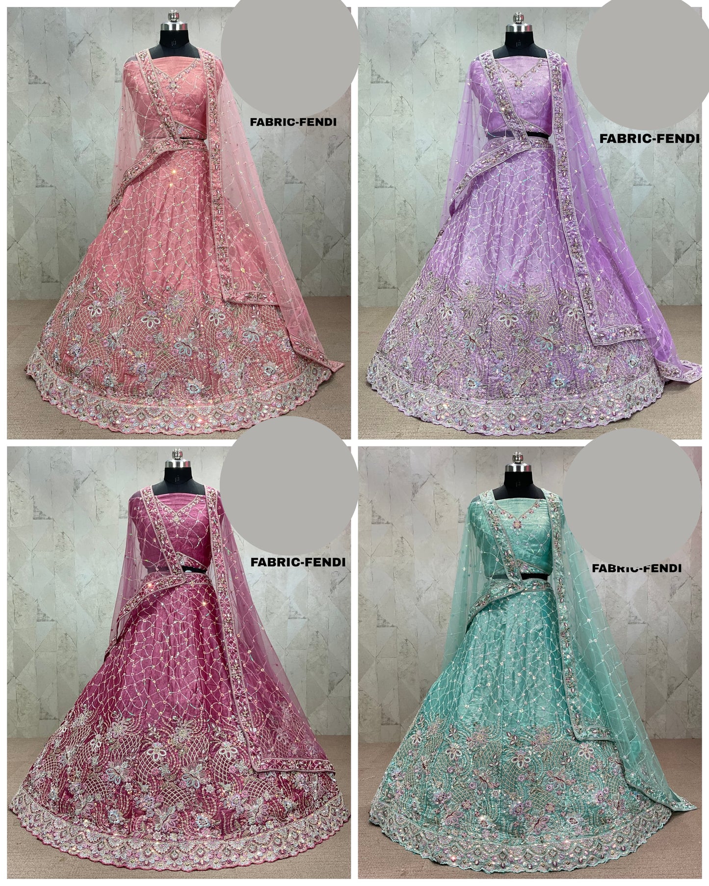 Engaging peach pista green lavender Off white Lehenga