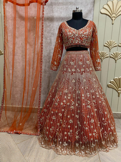 Glamorous 16 kali yellow Mustard crop top Lehenga